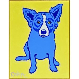Original - Untitled - Blue Dog on Yellow Background w/ Aura - Mixed Media