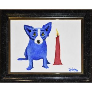 Original - Untitled - Blue Dog With Red Candle - Oil on Canvas