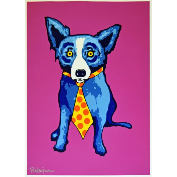Untitled Blue Dog With Tie - Magenta Background