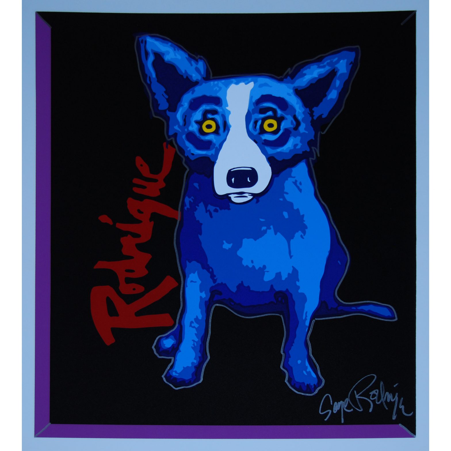 Untitled - Blue Dog on Black Background with Red Rodrigue